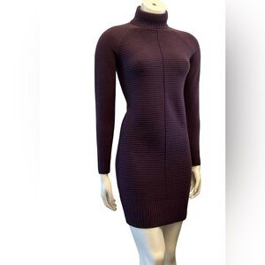 Reitmans Ribbed Long Sleeve Turtleneck Sweater Dress in Deep Plum